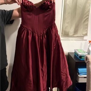 Oh Polly Red Strapless Pleated Sundress